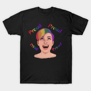 Young LGBTQ+ individual with pride saying Proud T-Shirt